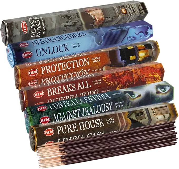 Hem Incense Sticks Variety Pack #21 and Incense Stick Holder Bundle with 6 Witchcraft Themed Fragrances