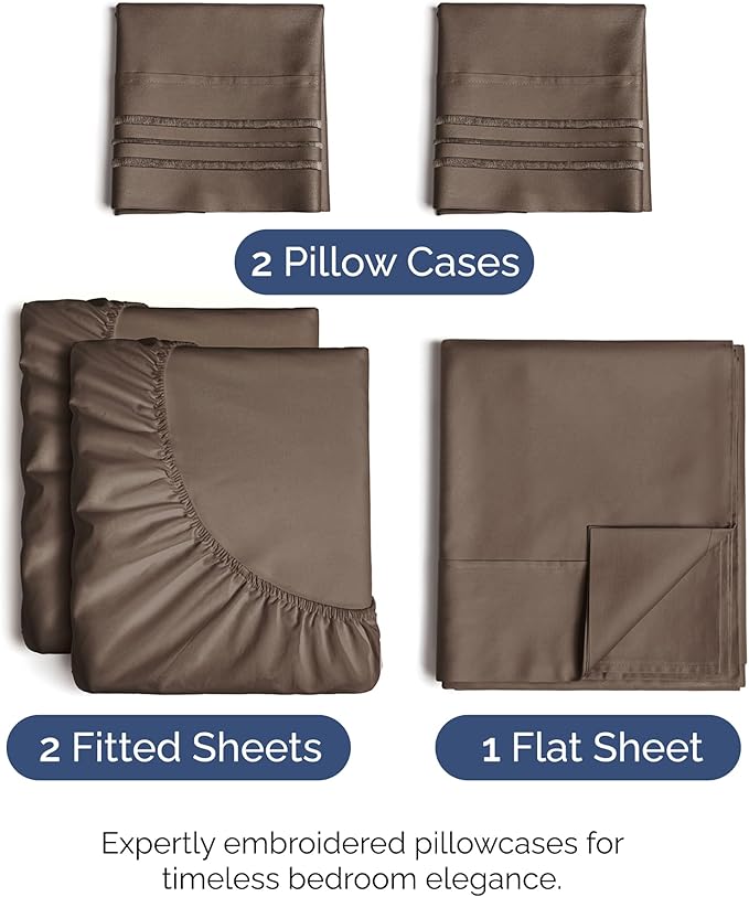 Split King Size 5 Piece Sheet Set - Comfy Breathable & Cooling Bed Sheets Set - Hotel Luxury Bedding for Women, Men, Kids, Teens, Boys & Girls - Deep Pockets, Soft and Wrinkle Free - Oeko-Tex - Brown