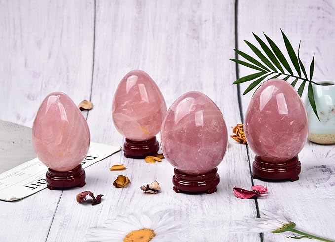 AMOYSTONE Natural Rose Quartz Crystal Stone Egg for Healing Reiki Home Decors Large Easter Egg Height 3-3.5"