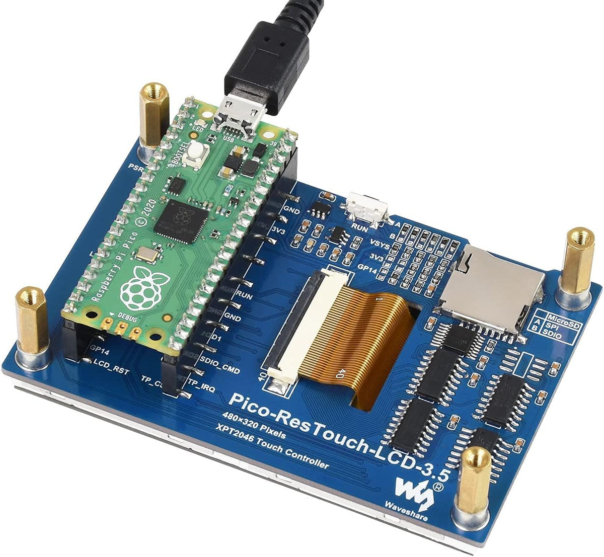 waveshare 3.5inch 480320 65K XPT2046, ILI9488 for Raspberry Pi Pico LCD Touch Display Module Resolution Colors Display