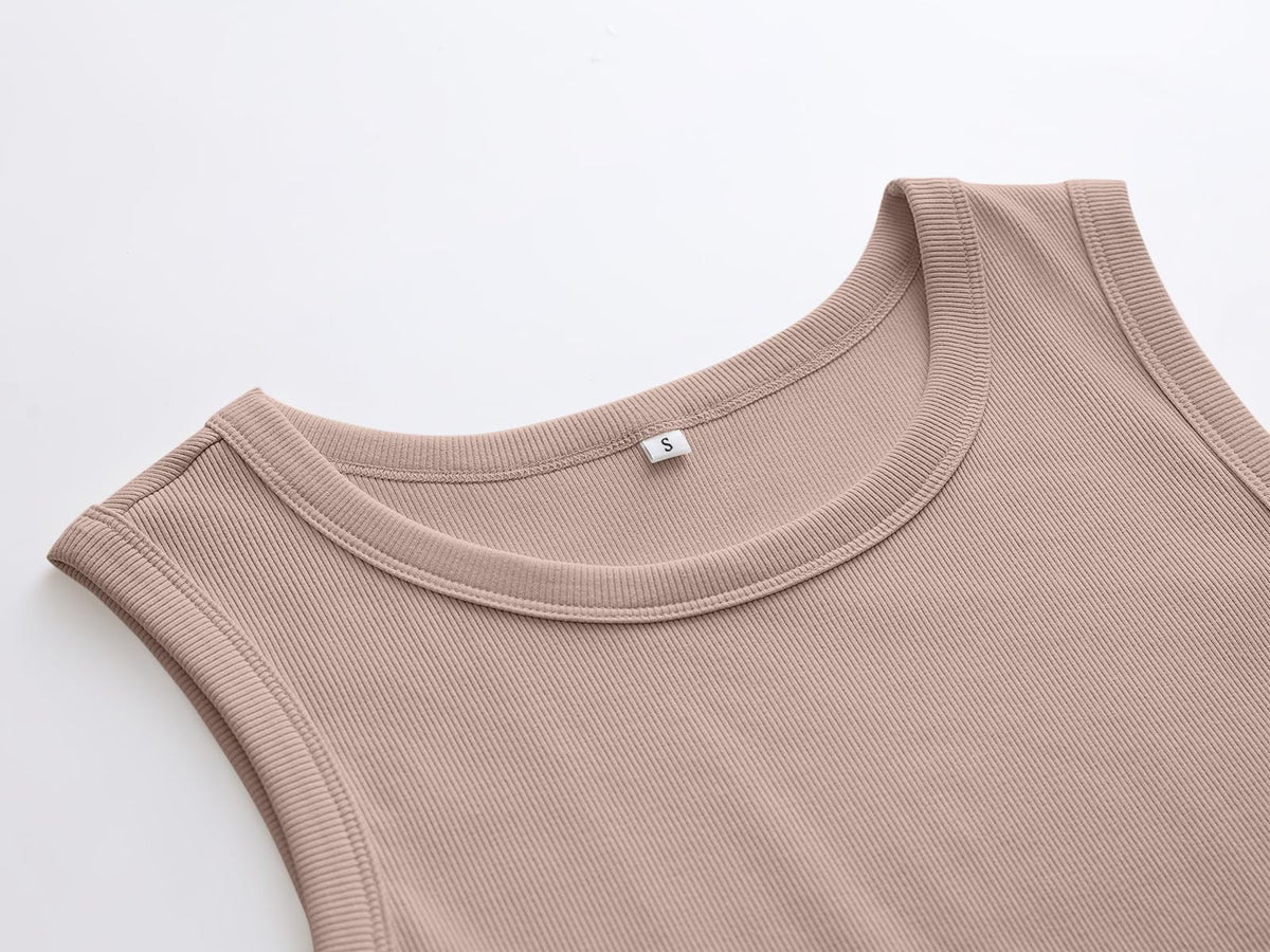 ANRABESS Womens Sleeveless High Neck Tank Tops Fashion Summer Casual Basic Slim Fit Ribbed Racerback Top Shirt Clothes Khaki Large