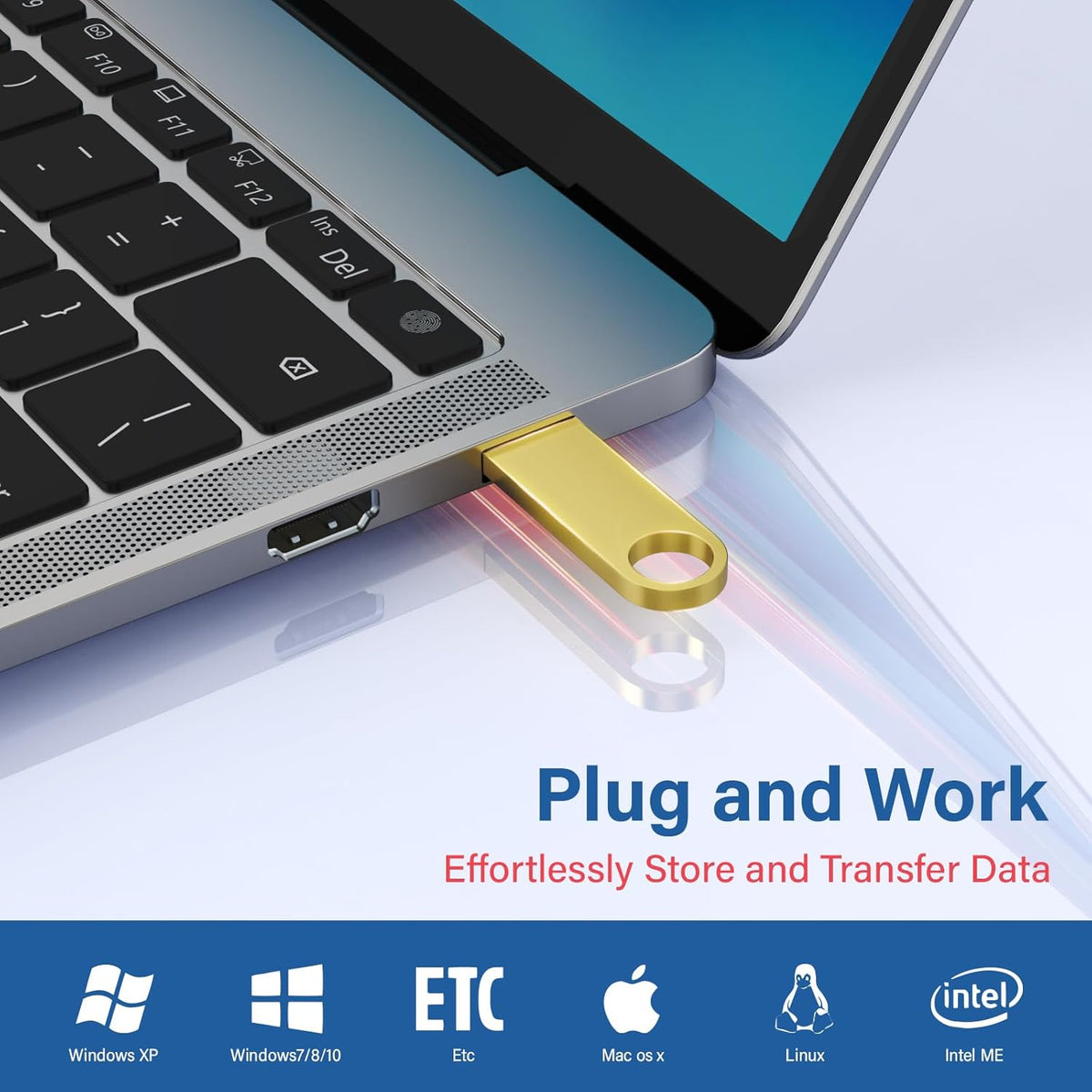 Wooolken 8GB 2 Pack 2.0 USB Flash Drive with Keychains, Sleek Metal USB Thumb Drives Memory Stick for PC Laptop
