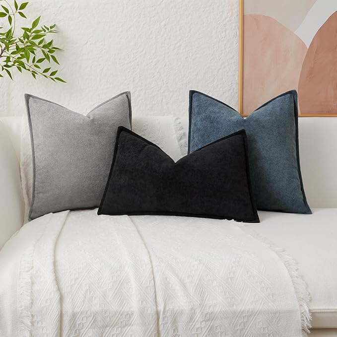 Kevin Textile Waterproof Decorative Pillow Covers Black 18x18 Inch Pack of 2 Soft Boucle Textured Throw Pillowcases Elegant Accent Pillows for Couch Sofa Chair Bed Home Decor Indoor Outdoor