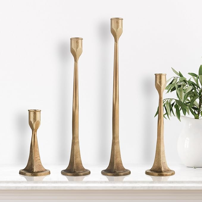 Iron Taper Candle Holder - Set of 4 Decorative Candle Stand - Candlestick Holder Set for Wedding, Dinning, Party
