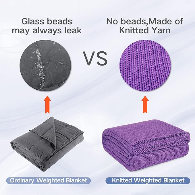 Guohaoi Knitted Weighted Blanket for Adults (Purple 60"x80" 25lbs) No Beads Cooling Throw Blanket for Hot Sleepers, Home Decor Breathable Chunky Knit Heavy Blanket Use on Queen/King Size Bed