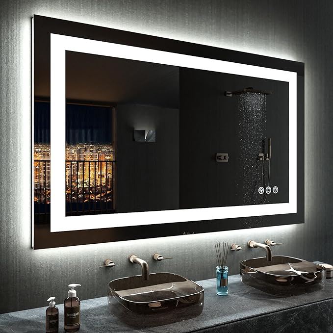 LOAAO 48"X30" LED Bathroom Mirror with Lights, Anti-Fog, Dimmable, RGB Backlit + Front Lighted, Bathroom Vanity Mirror for Wall, Memory Function, Waterproof, Tempered Glass