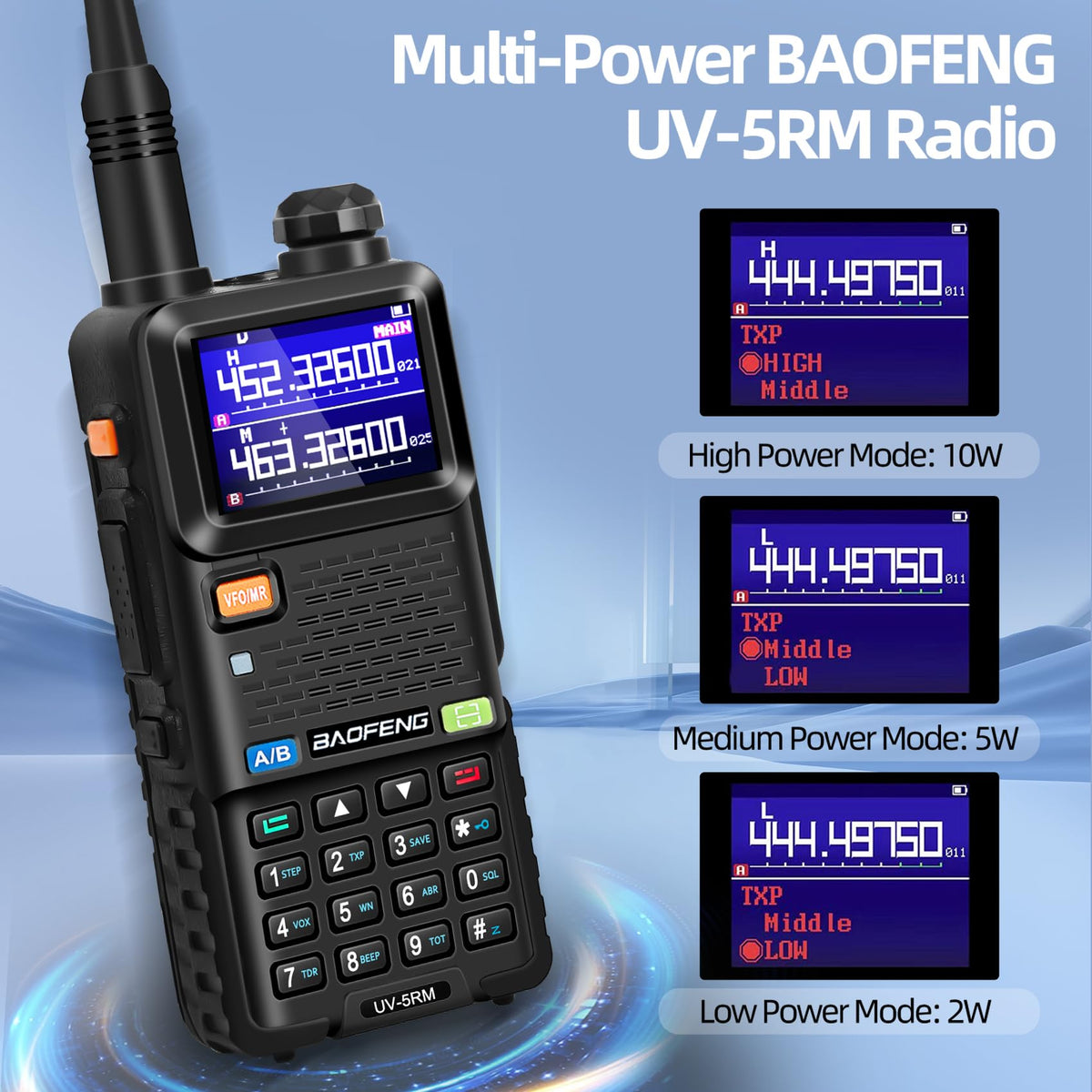 BAOFENG Radio Ham Radio Handheld Long Range UV-5RM 10W Upgrade of BAOFENG UV-5R, Rechargeable Two Way Radios with Chirp Compatible, 2500mAh USB-C Charging Battery for Survival Gear Camping, 2 Pack