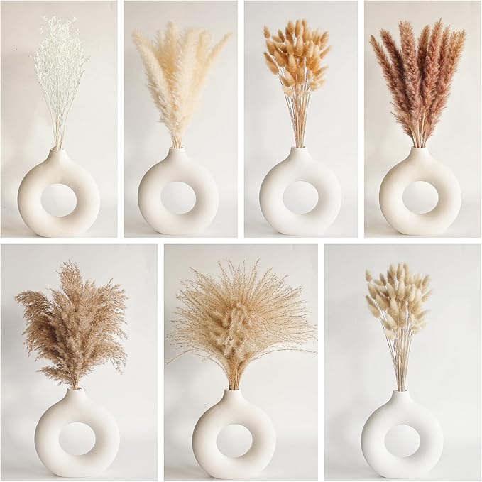 Dried Pampas Grass Decor, 128PCS Pampas Grass with Bunny Tails Dried Flowers, Reed Grass Bouquet for Wedding, Boho Flowers, Home Table Decor, Rustic Farmhouse Party