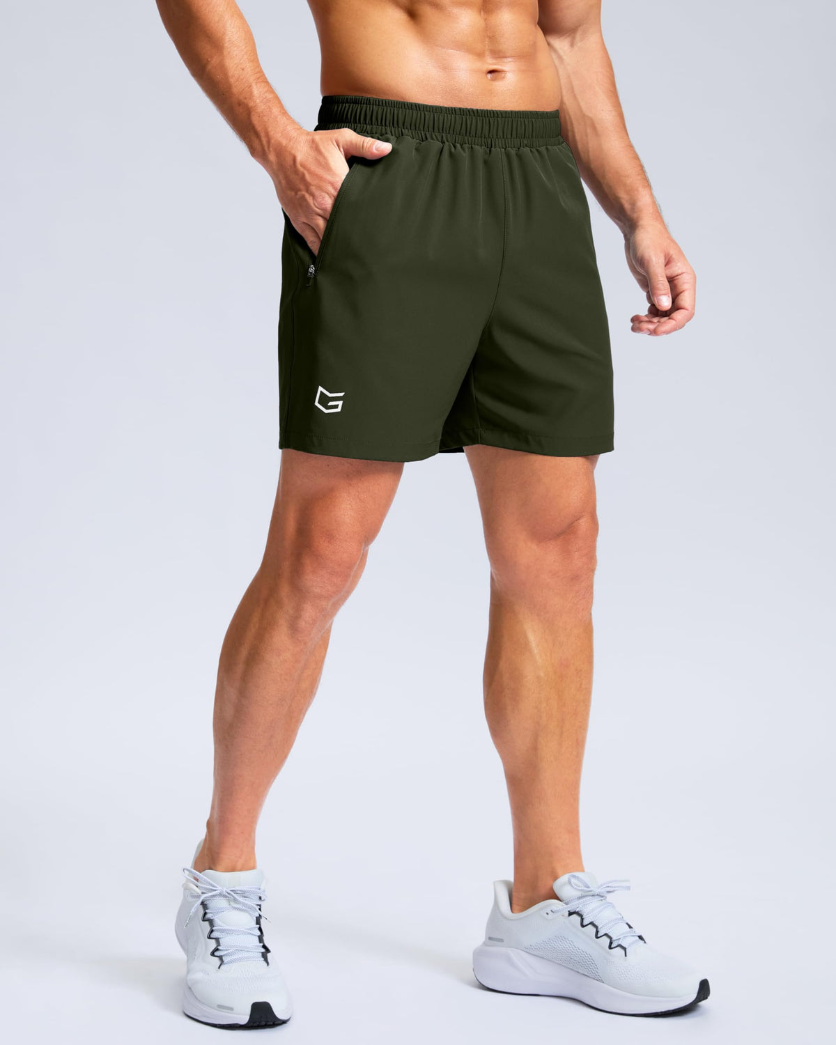 G Gradual Men's Athletic Running Shorts with Zipper Pockets Quick Dry 7"/ 5"/ 9" Workout Gym Shorts for Basketball Hiking(Olive,5XL)