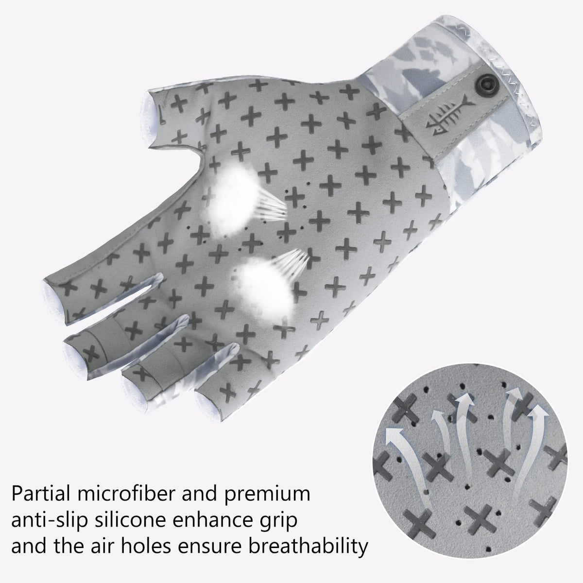 BASSDASH 3/4 Finger UPF 50+ Sun Gloves Breathable Anti-Slip Silicone Palm for Men Women Fishing Fingerless Cycling Running