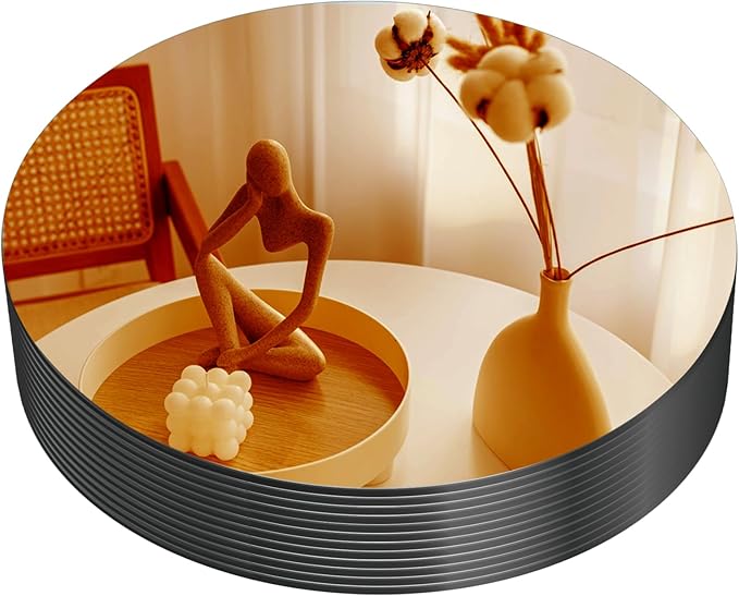 VASUHOME 8" Gold Mirror Centerpieces for Tables, Round Mirror Plates Set for Candle, Wedding, Party Decorations, Circle Mirror Trays with Smooth Edge and Cushioned Feet, 2mm Thick