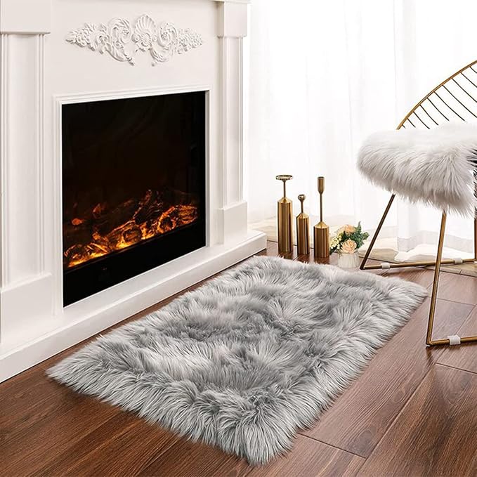 Latepis Small Rugs for Bedroom 2x3 Grey Faux Sheepskin Rug for Living Room Super Soft Rugs for Dorm Room Fluffy Rug for Bedroom Rectangle
