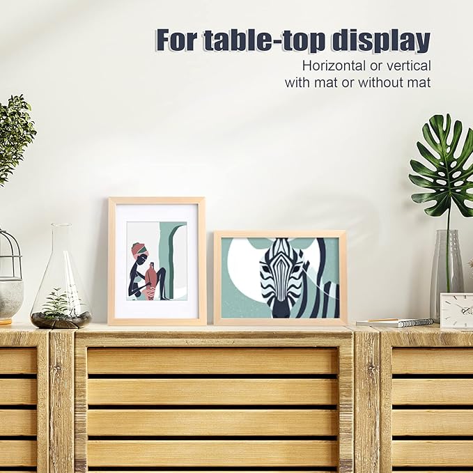 KINLINK A4 Picture Frame Natural, Solid Wood Frames with Acrylic Plexiglass for Pictures A5 with Mat or A4 without Mat, Tabletop and Wall Display Photo Frame, Set of 4