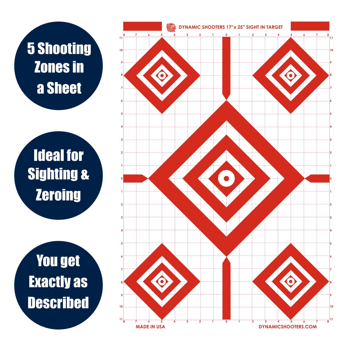 Dynamic Shooters Made in USA Sight in Paper Shooting Range Targets- (17x25 Inch 50 Sheets) for Firearms, Guns, Rifle, Pistol, BB Guns, Airsoft, Pellet Gun, Air Rifle