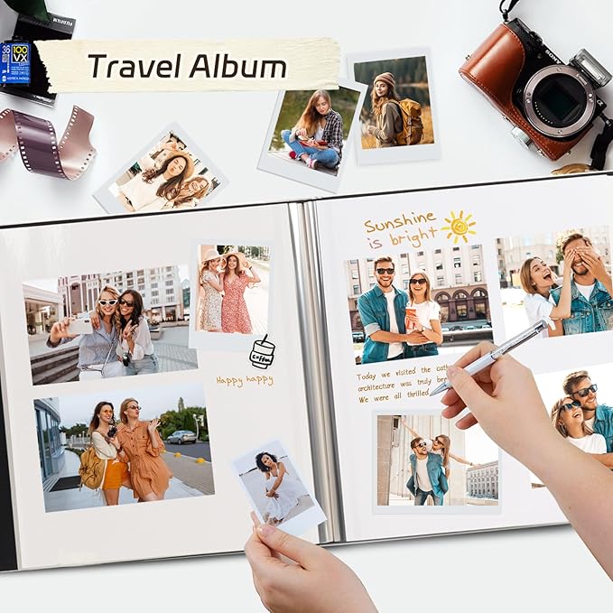 RECUTMS Self Adhesive Photo Album Magnetic Scrapbook Album 60 Pages Double Sided Pages Leather Cover DIY Photo Album Holds Photos of Any Size Baby Family Wedding Anniversary Albums(Light Brown)