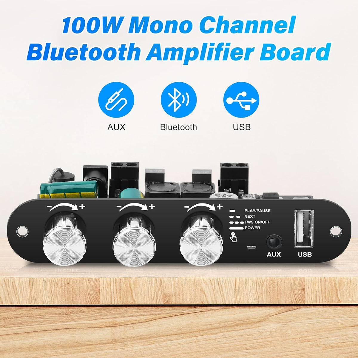 ZK-1001U 100W 9-24V,Supports Daakro Mono Bluetooth Amplifier Board with TWS, Peak Power Home Audio Amplifier