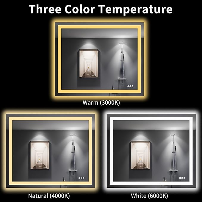 LOAAO 48"X40" LED Bathroom Mirror with Lights, Anti-Fog, Dimmable, Backlit + Front Lit, Lighted Bathroom Vanity Mirror for Wall, Memory Function, Tempered Glass, Shatter-Proof, ETL Listed