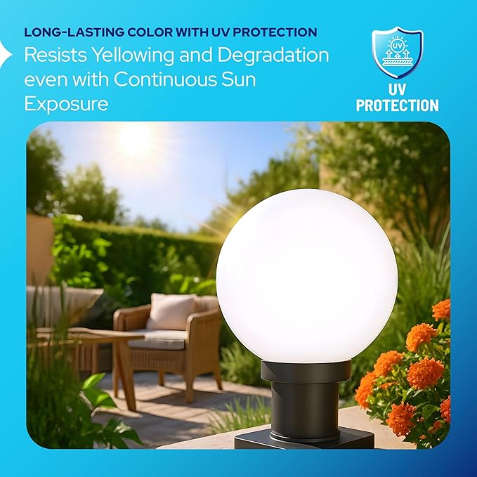 KASTLITE 12" Globe Combo with Pier Mount (White, Decorated Mount - Black) - Outdoor Lighting with LED Lamp - UV & Waterproof Pillar & Column Deck Driveway Yard Patio & Garden Fixture - Made in USA