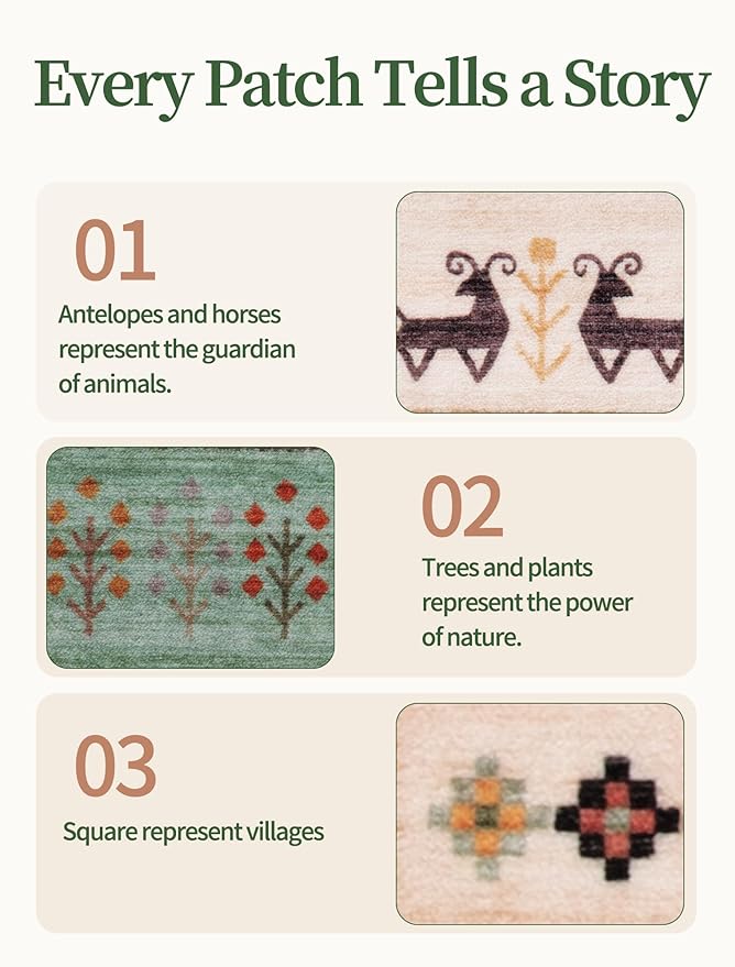 Tangsoo 3x5 Washable Rug, Vintage Throw Rugs Non Slip, Soft Low Pile Floor Rug Tribal Indoor Area Rugs Carpet for Living Room Bedroom Office Laundry Bedside Entrance Entryway Farmhouse(Green Beige)