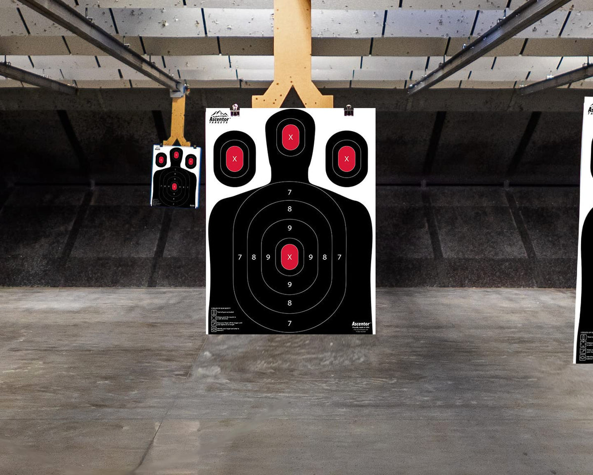 Ascentor Silhouette Shooting Target - Large Size 18 x 24 - Multiple Aiming Zones - Black