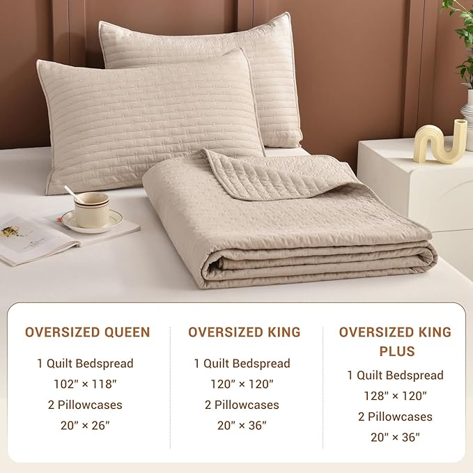 Sanracie Cal King Quilt Set 120"x120", 100% Cotton Linen Colored Oversized King Bedspread Coverlet Set Super Large Wide Lightweight Cozy Cloud Quilts Thin Comforter Bed Cover for All Season