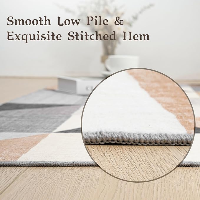HOMFINE Washable Modern Area Rug - Geometric Style 6x9 Rugs for Living Room, Bedroom, Machine Washable Rug Soft Non Slip Non Shedding Area Rug - Grey Brown, 6'x9'