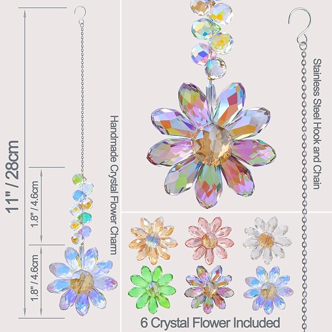 6pcs Crystal Sunflower Suncatchers Hanging Ornaments, Rainbow Maker Sun Catchers Indoor Window Outdoor Patio Garden Decor Gifts (Multicolor)