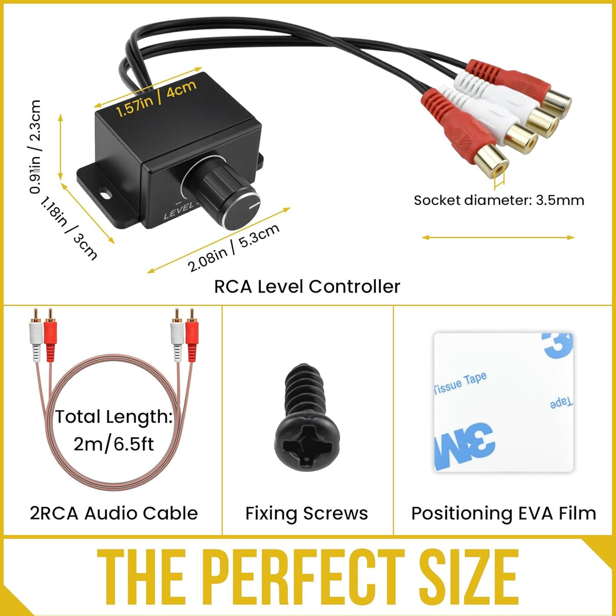 UBANU 3Pcs Universal RCA Level Controller with Audio Cables | Car Audio Bass Control Knob | RCA Stereo Cables |