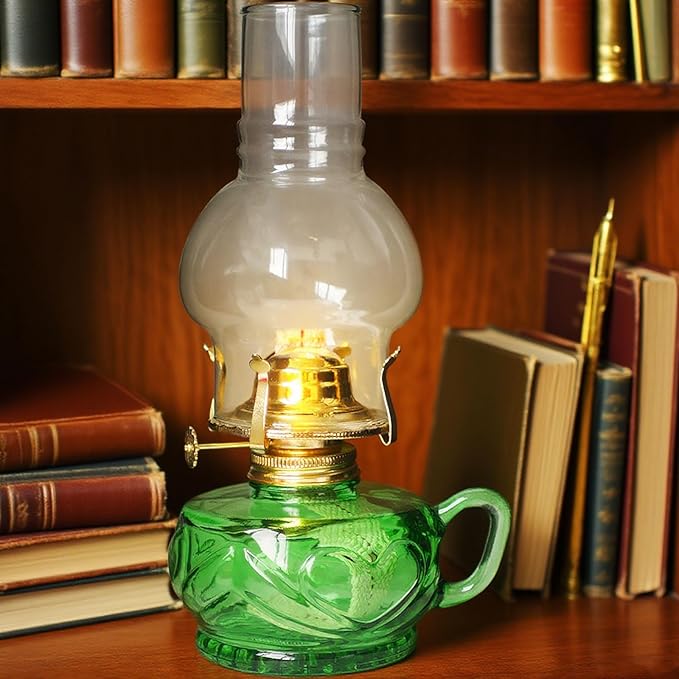 Large Rustic Kerosene Lamp Lantern Chamber Antique Oil Lamps for Indoor Use Home Decor Lighting Vintage Glass Clear (Green)