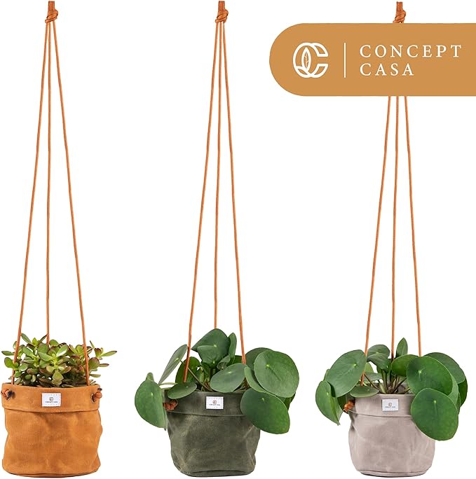 Waxed Canvas Handmade Hanging Planter for Indoor/Outdoor Plants, Hanging Basket Plant Holder Forest Green with Hook