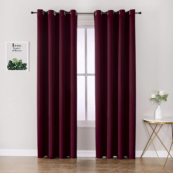ChrisDowa Blackout Curtains 102 Inches Long 2 Panels Set for Living Room, Grommet Thermal Insulated Room Darkening Curtains for Bedroom (Burgundy Red, 52 x 102 Inch)