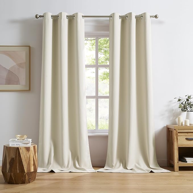 DUALIFE 96 Inch Length Cream Beige Curtains Blackout Window Drapes for Bedroom Thermal Insulated Room Darkening Curtains 2 Panels for Living Room,Grommet Top 42x96 Inches Long Buttercream