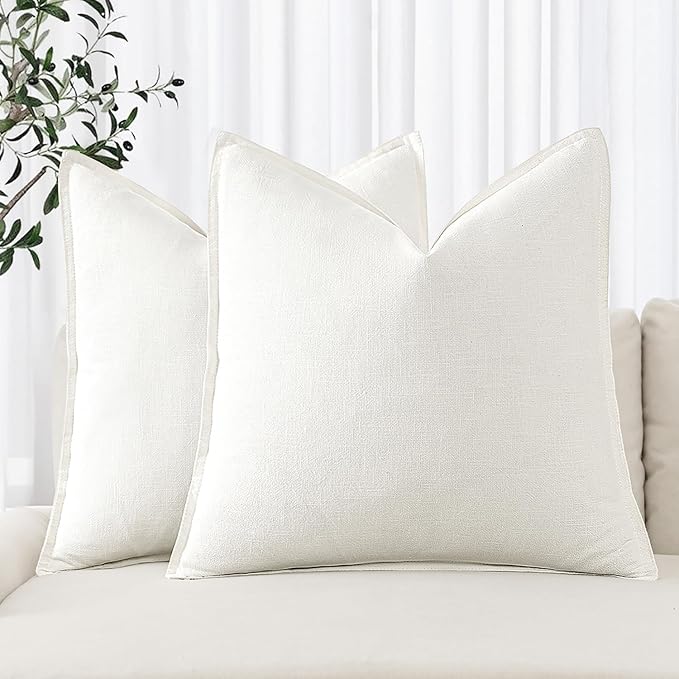 MIULEE Decorative Linen Euro Sham Pillow Covers 22x22 Inch Cream White Boho Farmhouse Neutral Christmas Couch Throw Pillows for Bed Pack of 2 Accent Modern Pillowcase Sofa Livingroom Home Decor