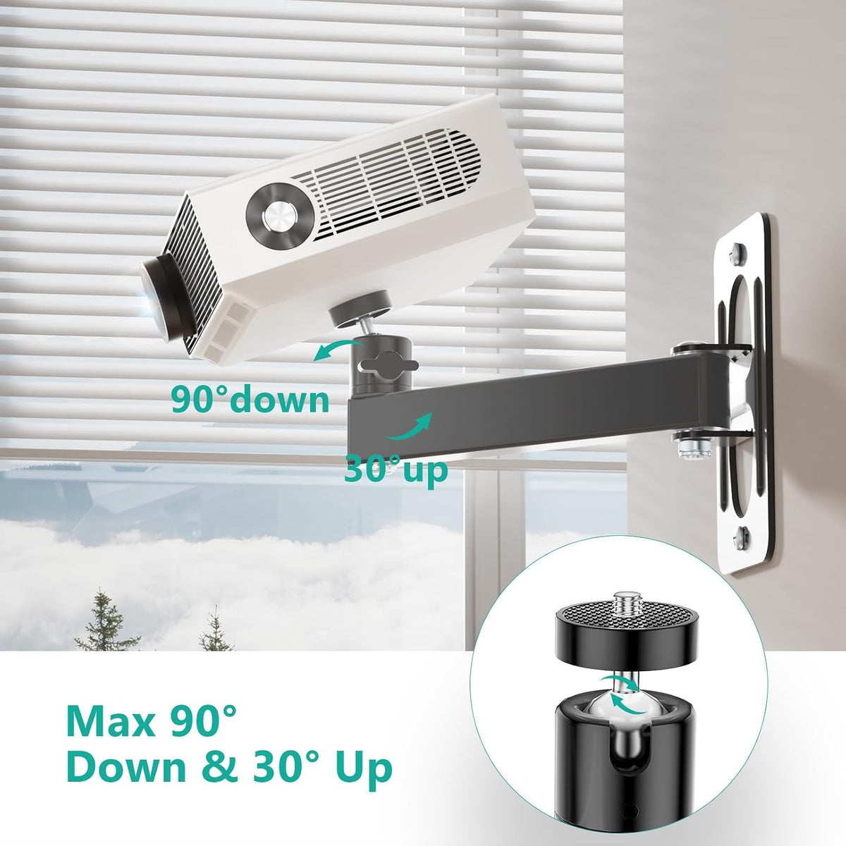 WALI 1/4" M4 M6 4.4lbs 1330LM-PMS, Mini Projector Wall Mount, Full Motion Adjustable Bracket for Screws, Hanging Holder