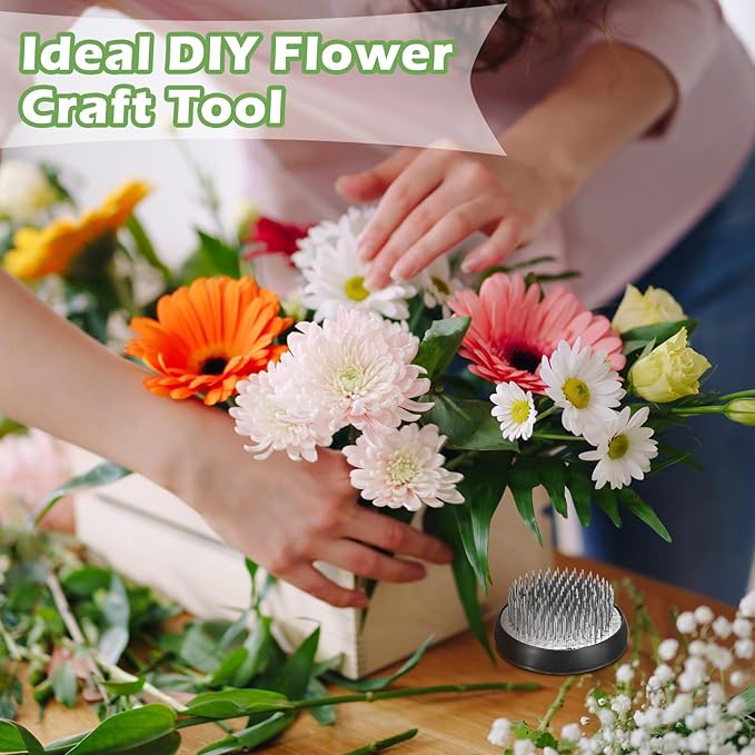 Sliner 16 Pieces Floral Frogs Round Flower Holder Japanese Ikebana Vase Kenzan Flower Flower Arranger Flower Fixed Tools Pin for Flower Arrangement Home DIY Craft (Silver,2 Inch)