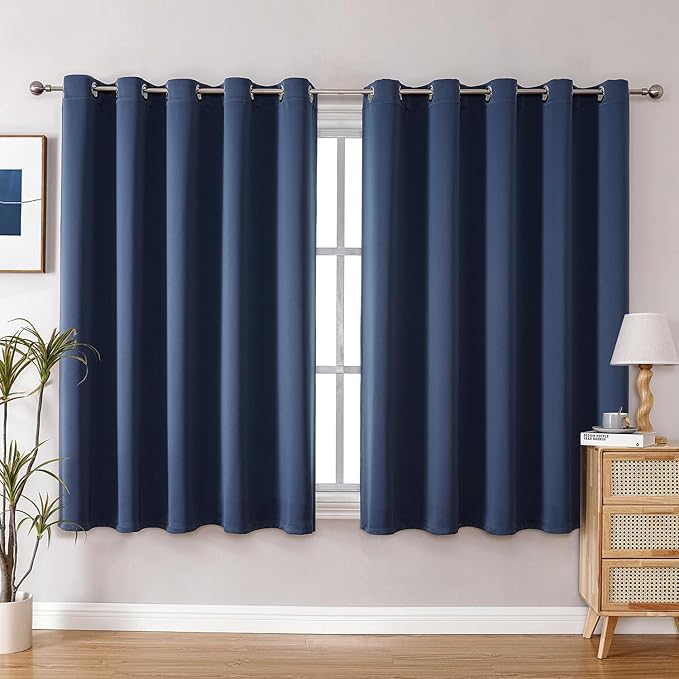 ChrisDowa Blackout Curtains 70 inches Wide for Bedroom - 2 Panels Set Extra Wide Grommet Thermal Insulated Room Darkening Curtains for Living Room (Stone Blue, 70 x 63 Inch)