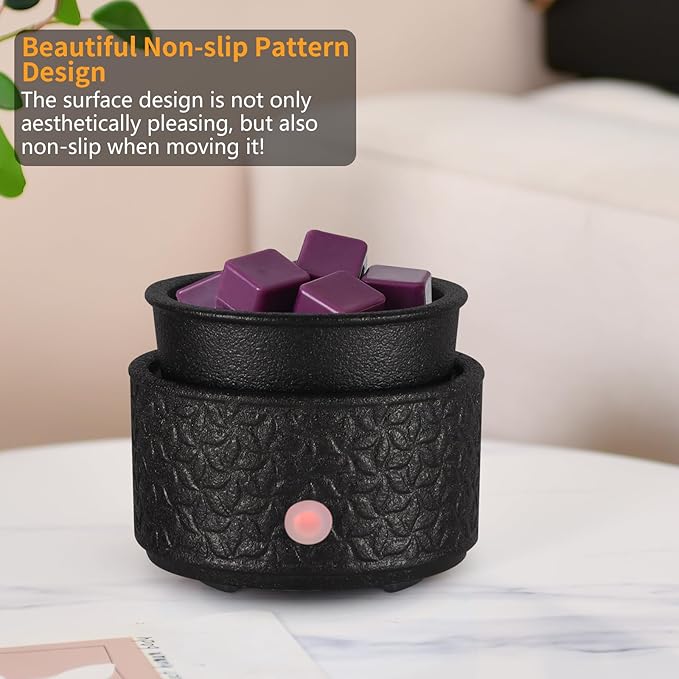 Electric Wax Melt Warmer 4-in-2 Candle Warmer for Scented Wax Melter Cute Ceramic Fragrance Wax Burner for Home Office Bedroom Deco Gift for Women Black
