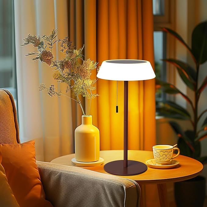 Solar LED Outdoor Table Lamp Waterproof, 3 Level Dimmable Desk Night Light, Portable Cordless USB Rechargeable, for Home/Deck/Patio/Garden (Bronze)