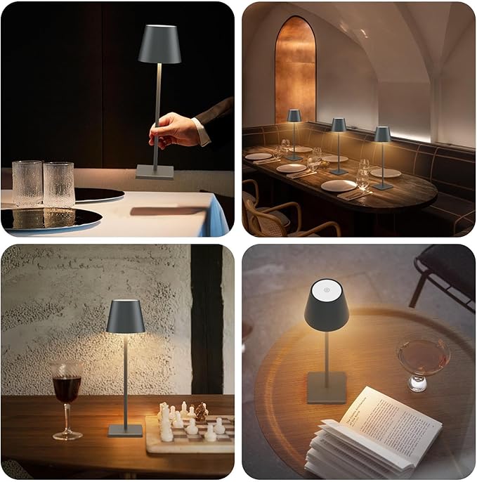 2 Packs LED Cordless Table Lamp, Rechargeable Battery Desk lamp 5500mAh Battery Operated Stepless Dimming Modern Portable Table Light for Restaurant/Table/Bedroom/Outdoor IP54 Waterproof (Anthracite)