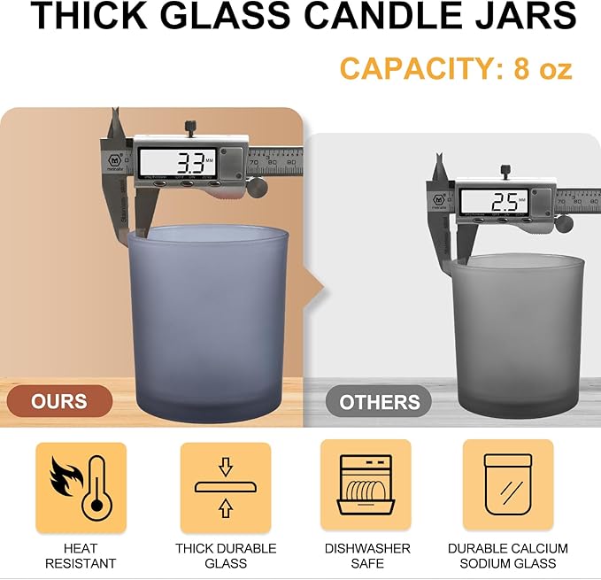 8 OZ Thick Candle Jars for Making Candles 15 Pcs, Empty Jars with Wood Lids for Candle Making, Sample Container, Frosted Grey