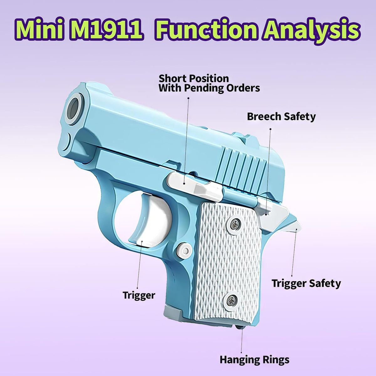 Hikewintoy Cool Fidget 1911 Toy Gun, 2 Pack 3D Printed Mini Stress Relief Toys, Fidget Toys Suitable for Relieving ADHD & Anxiety Relief, for Adults and Kids (Pink Blue)