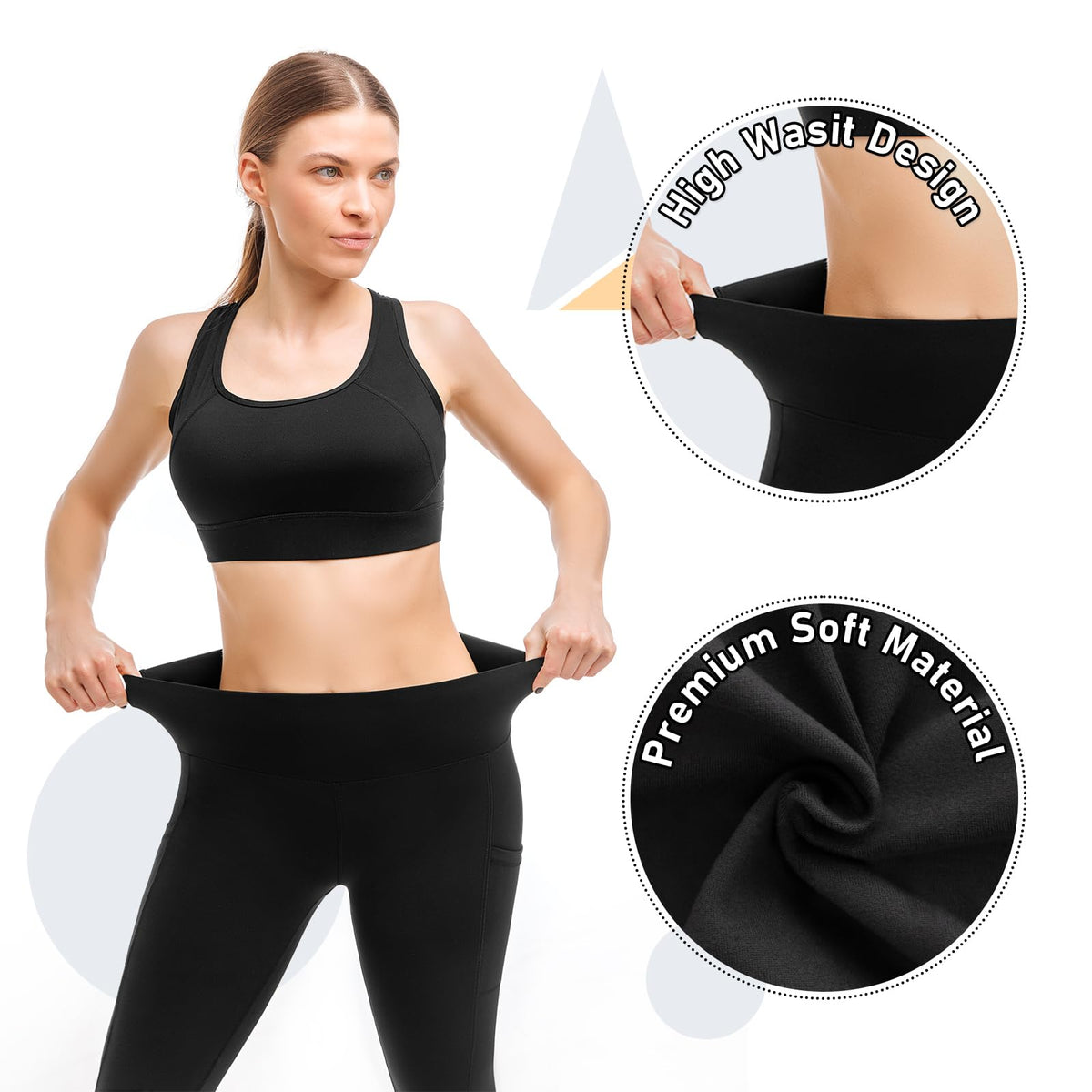 Leafigure 2 Packs Leggings with Pockets for Women, High Waisted Tummy Control Workout Leggings for Gym Black/Purple SM