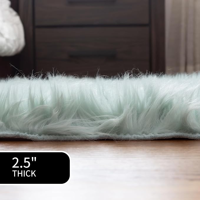 Super Area Rugs Ultra Soft & Fluffy Faux Sheepskin Rug, Teal 5 x 7 Feet Carpet for Bedroom Living Room