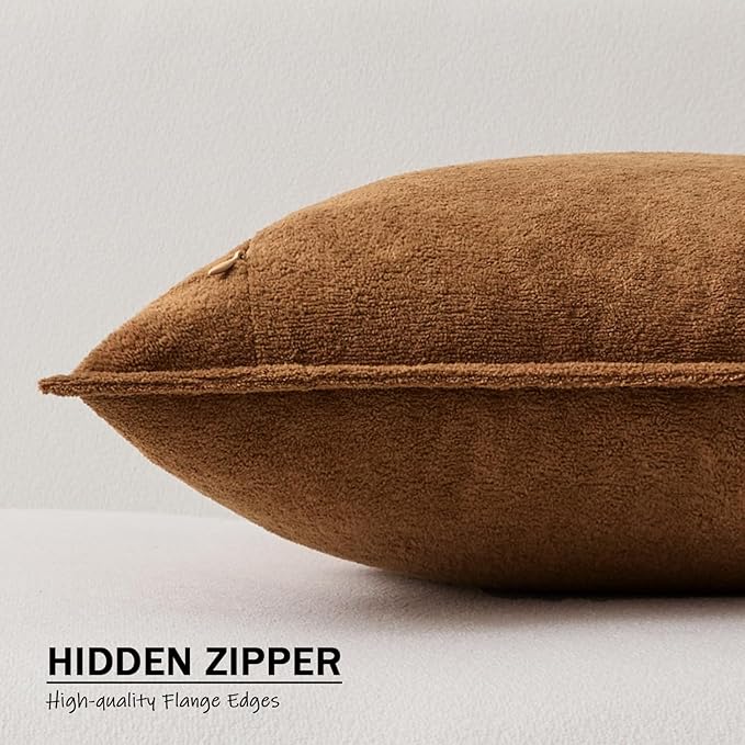 Kevin Textile 12x24 Inch Lumbar Pillow Cover 1 Pack Soft Boucle Textured Decorative Waterproof Rectangle Cushion Elegant Accent Pillow for Couch Sofa Chair Bed Home Decor Indoor Outdoor Brown