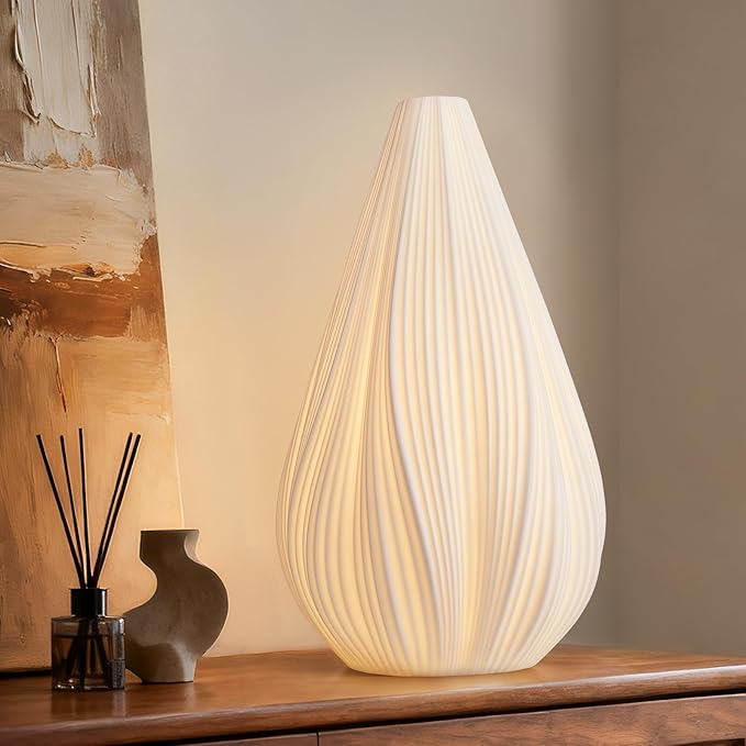 RONDURE 12.5" Modern Ceramic Table Lamp, Fully Dimmable Modern Bedside Lamps for Bedroom, Living Room and Nightstand, White Translucent Ceramic Shade, Warm Ambient Lighting, Corded, Bulb Included