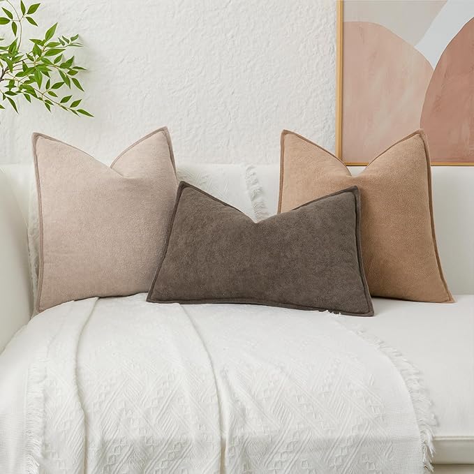 Kevin Textile 14x24 Inch Lumbar Pillow Cover 1 Pack Soft Boucle Textured Decorative Waterproof Rectangle Cushion Elegant Accent Pillow for Couch Sofa Chair Bed Home Decor Indoor Outdoor Taupe