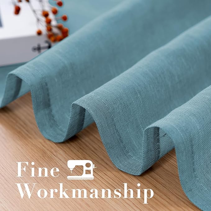 Window Treatments Linen Curtain Panels Open Weave - Natural Linen Blended Sheer Curtains with Nickel Grommet for Living Room, Privacy Assured (Turquoise, 52"W x 63"L, Set of 2)