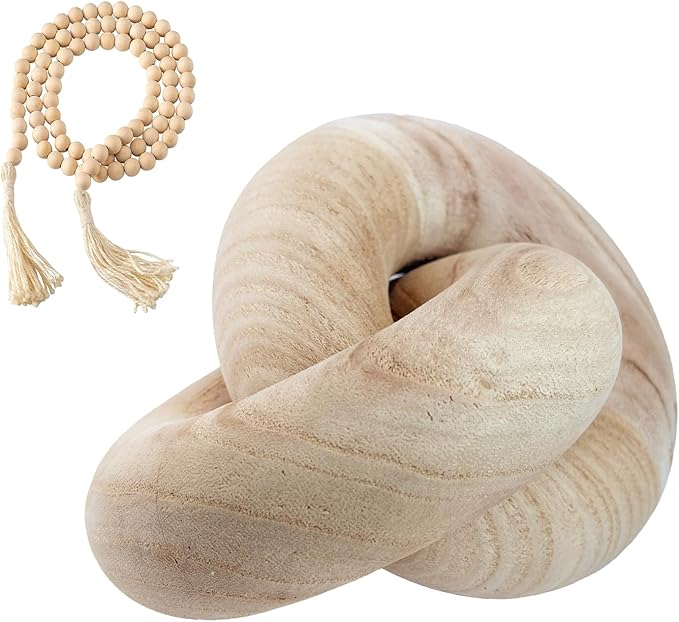 2 Link Decorative Wooden Chain with 58in Bread Decor,Boho Farmhouse Rustic Living Room Décor, Wood Chain Knot Decor for Coffee Table (Beige)