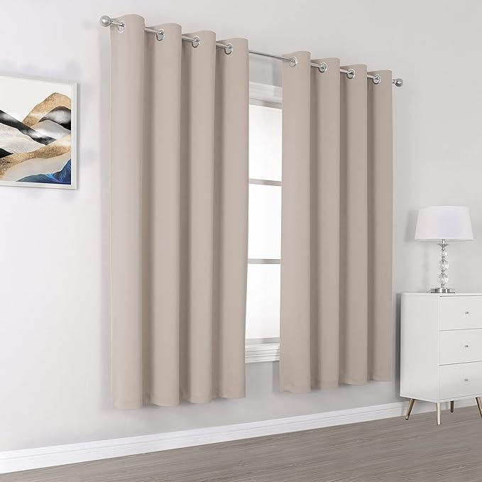DUALIFE Light Brown Curtains for Bedroom Short Windows Solid Blackout Curtain Panels Thermal Insulated Grommet Top Room Darkening Curtains for Bedroom 52x 54Inch Length