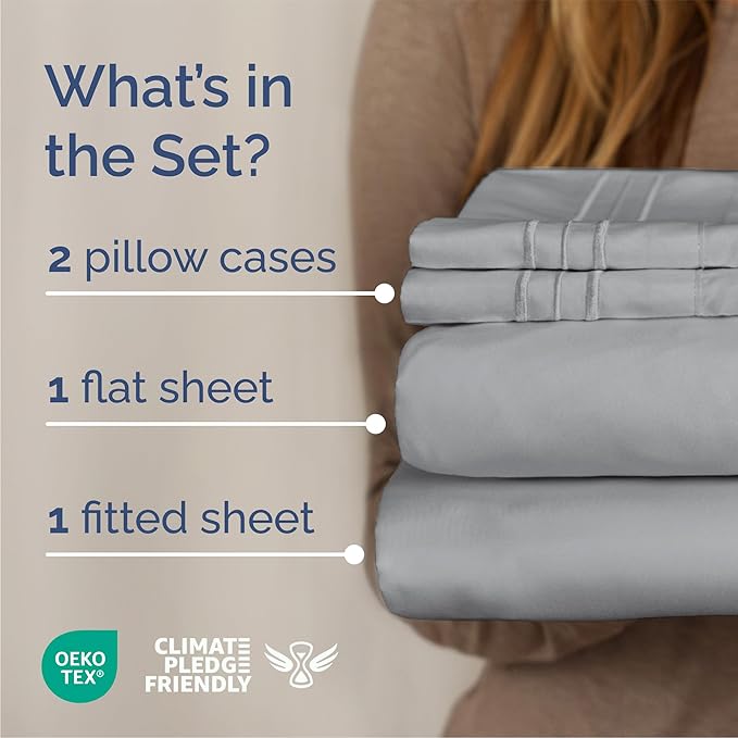 Queen Size 4 Piece Sheet Set - Comfy Breathable & Cooling Bed Sheets Set - Hotel Luxury Bedding for Women, Men, Kids, Teens, Boys & Girls - Deep Pockets, Soft and Wrinkle Free - Oeko-Tex - Steel Blue